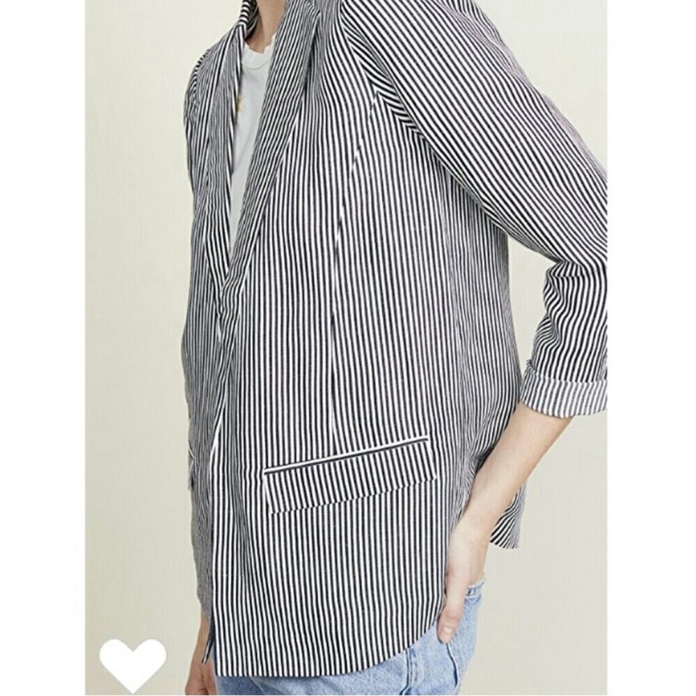 Cupcakes and Cashmere Dove Blazer Boyfriend Striped Oversized Medium Linen Blend - Picture 4 of 14